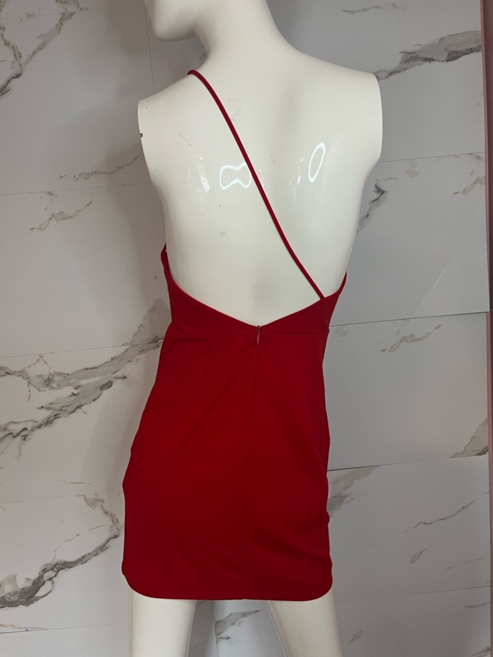 Princess Polly Red Stretch One Shoulder Backless But-In Bra Mini Dress Size 4